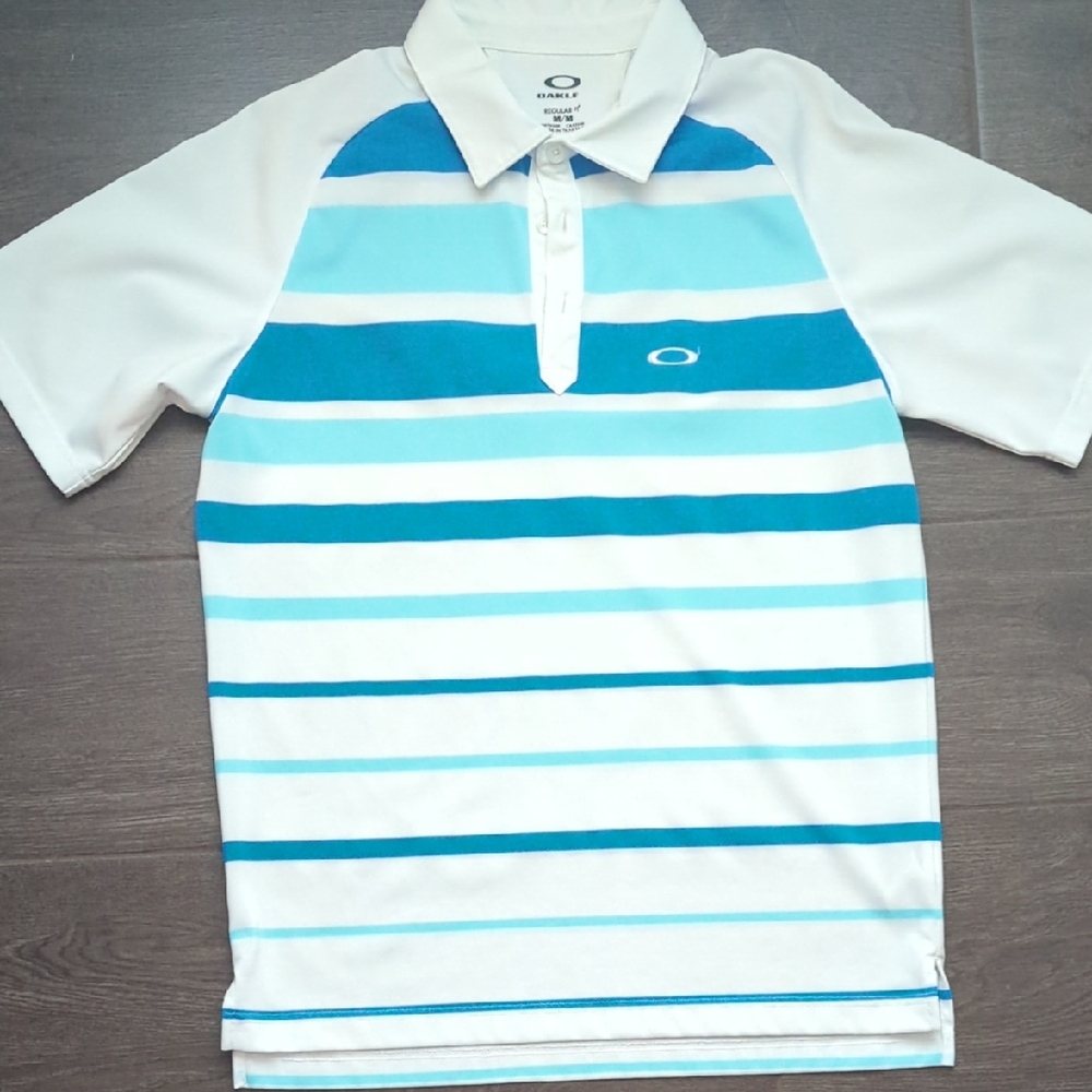 Oakley Men's Polo with Blue and White Stripes